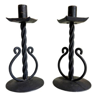 1930s Spanish Revival Wrought Iron Candlesticks, a Pair For Sale
