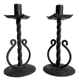 1930s Spanish Revival Wrought Iron Candlesticks, a Pair
