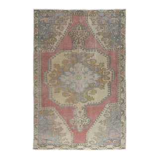 Vintage Anatolian Rug With Central Medallion in Muted Tones - 3' 9'' X 6' 8'' For Sale
