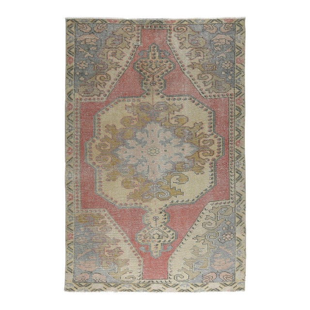 Vintage Anatolian Rug With Central Medallion in Muted Tones - 3' 9'' X 6' 8'' For Sale