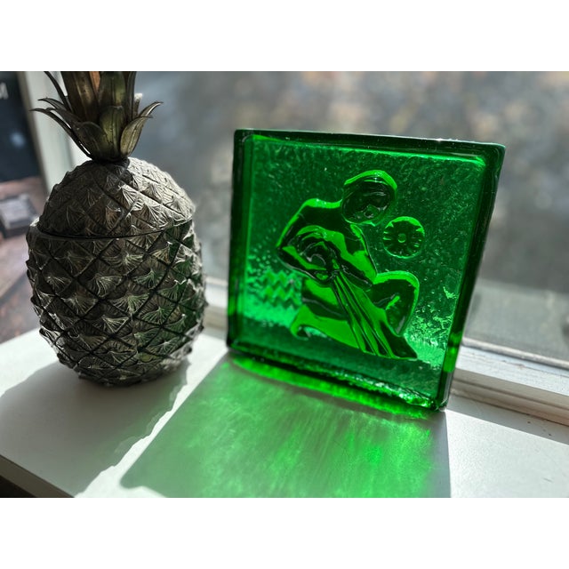 This striking Mid-Century glass object from Poland is a captivating example of 1950s design. Made from thick, cast colored...