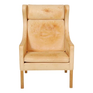 2204 Wing Chair in Natural Leather by Børge Mogensen, 2000s For Sale
