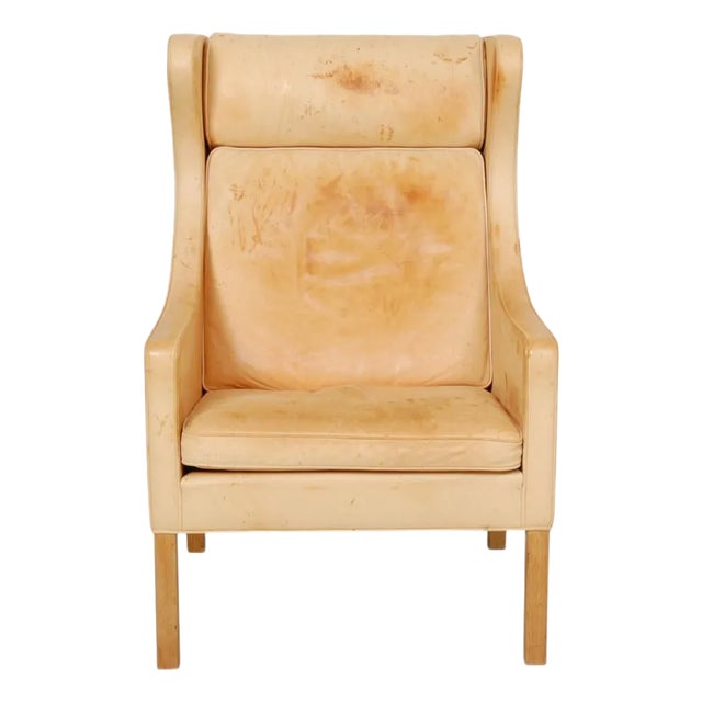 2204 Wing Chair in Natural Leather by Børge Mogensen, 2000s For Sale