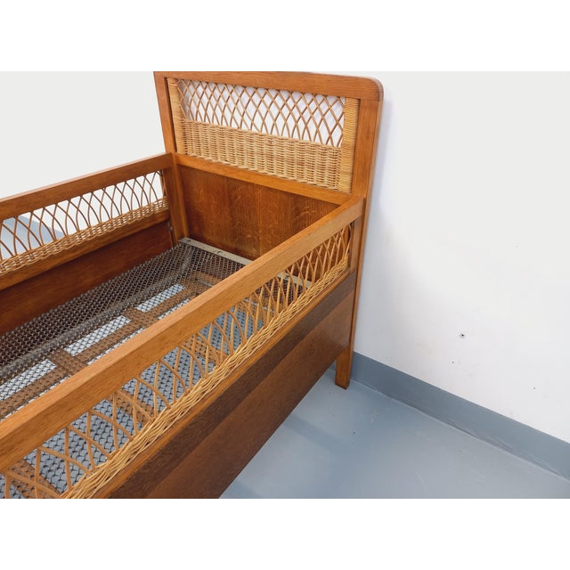 Tan Vintage Baby Cot in Oak and Rattan, 1960s-1970s For Sale - Image 8 of 17