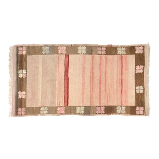 Soft Pink & Earthy Brown Vintage Rug For Sale