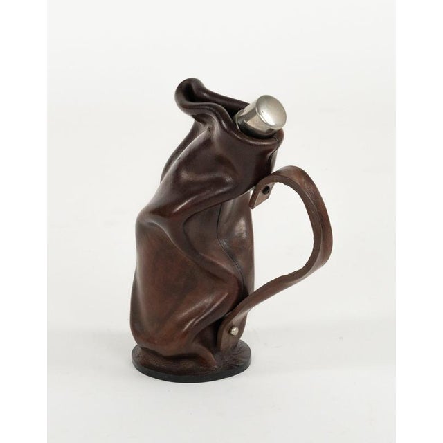 Mid-Century Liqueur Bottle in Brown Leather and Glass, Italy, 1960s For Sale - Image 9 of 14