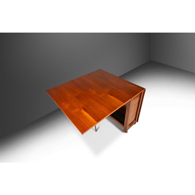 1960s Restored Mid-Century Modern Space Saver Minimalist Hide Away Dropleaf Table W/ 4 Hidden Folding Chairs, Romania, C. 1960's For Sale - Image 5 of 18