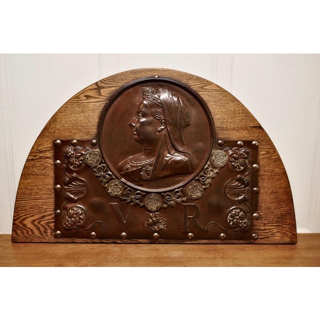 Large Victorian Queen’s head copper wall plaque The plaque is from the 1890s , it was originally wall hung, it has been...