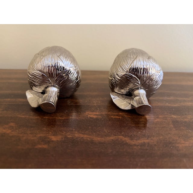 Godinger Silver-Plated Artichoke Salt and Pepper Shakers, Vintage Pair For Sale In South Bend - Image 6 of 8
