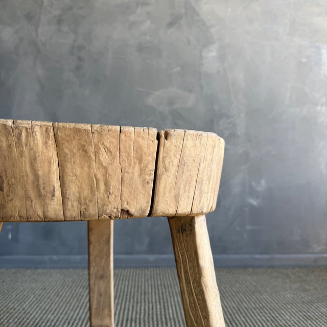 Vintage Elm Wood Chop Block Table #J44 For Sale - Image 4 of 9