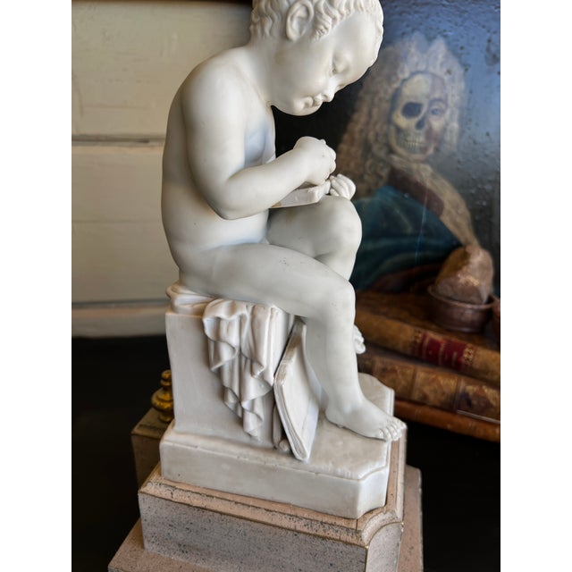 Early 20th Century Italian Porcelain Bisque Figure of a Putto Writing After Canova For Sale - Image 9 of 14