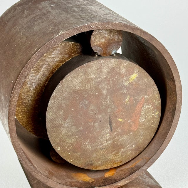 Brown Vintage Rusty Steel Metal Cylindrical Tabletop Art Sculpture - After Richard Serra For Sale - Image 8 of 11