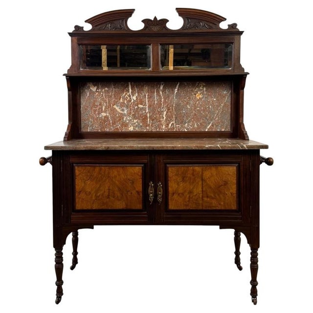 Antique English Edwardian Burr Walnut and Marble Washstand For Sale - Image 11 of 11