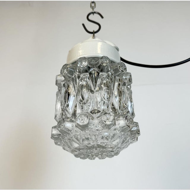 Glass Vintage White Porcelain Pendant Light, 1970s For Sale - Image 7 of 15