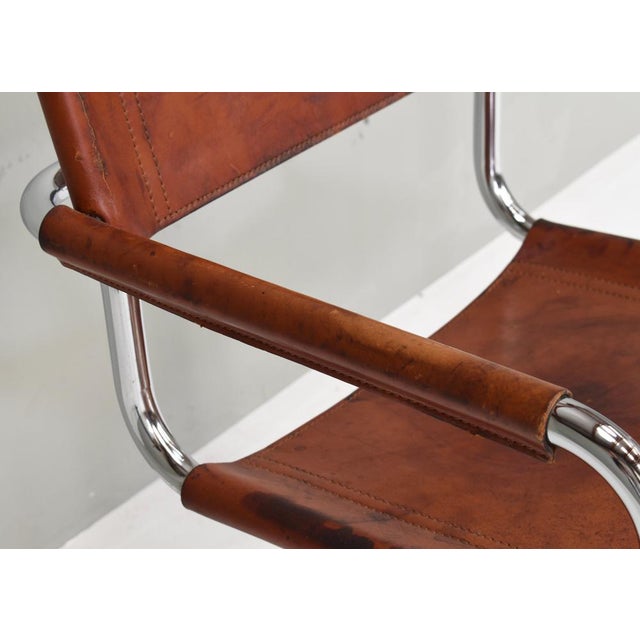 S34 Dining Armchair in Cognac Saddle Leather by Mart Stam for Fasem, 1970s For Sale - Image 13 of 18