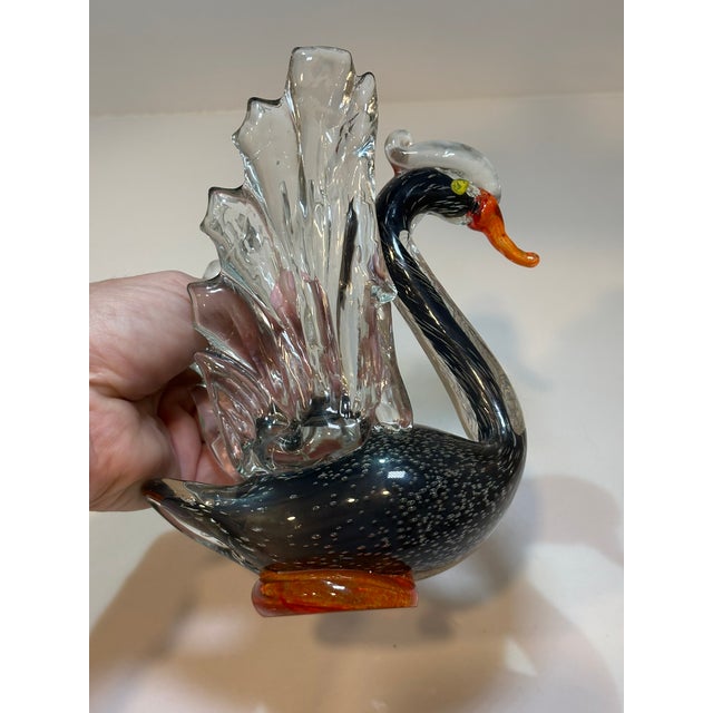 Glass Vintage Signed Murano Black Swan Art Hand Blown Glass Sculpture Figurine For Sale - Image 7 of 14