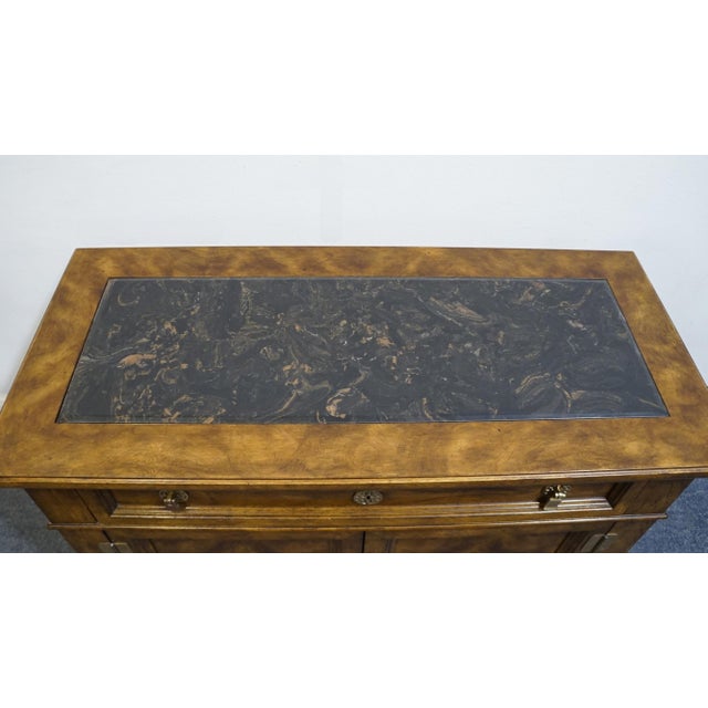 Bernhardt / Hibriten Burled Walnut Asian Chinoiserie Style 42" Server W. Granite Top For Sale - Image 14 of 14