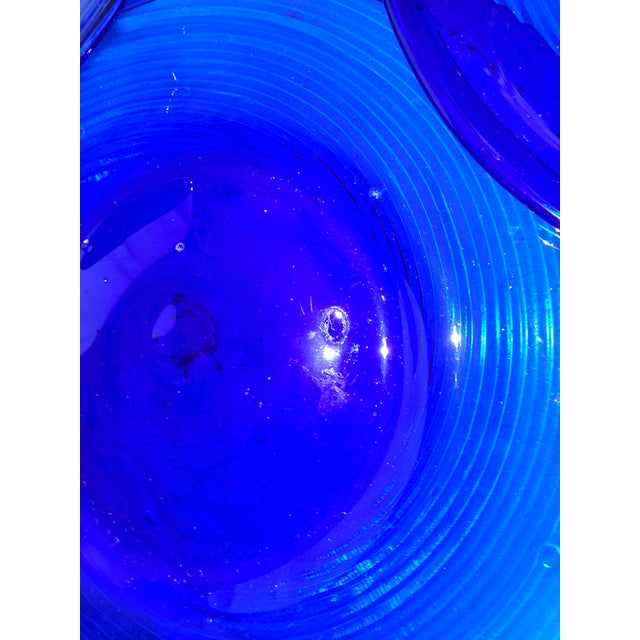 Glass Collection of Vintage Cobalt Blue Hand Blown Glass Charger Plates From Mexico For Sale - Image 7 of 11