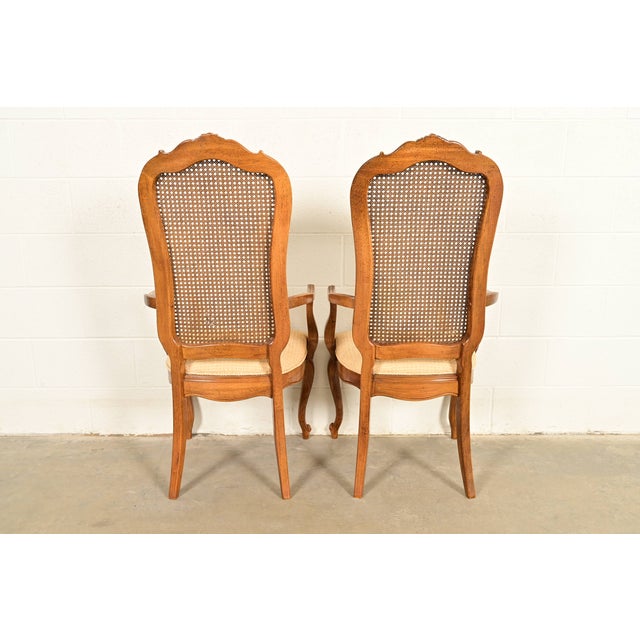 Thomasville French Provincial Louis XV Carved Walnut and Cane Back Dining Chairs, Set of Eight For Sale - Image 12 of 14