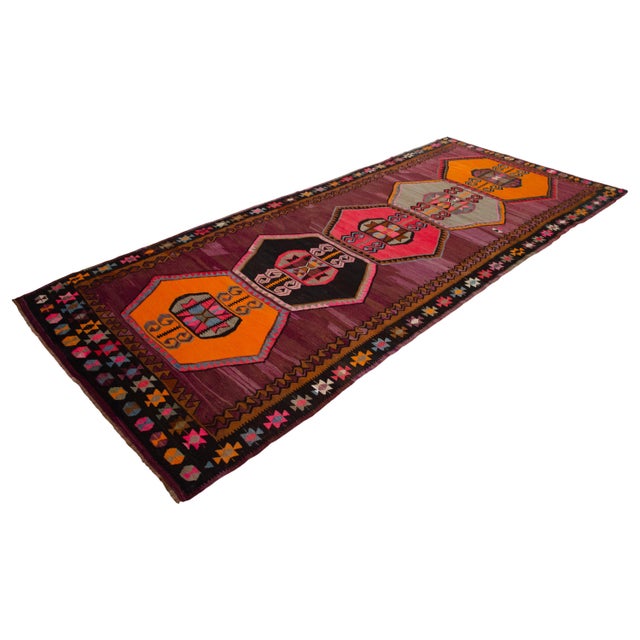 Handwoven Turkish Kilim Anatolian Flat Weave Purple Rug For Sale - Image 6 of 16