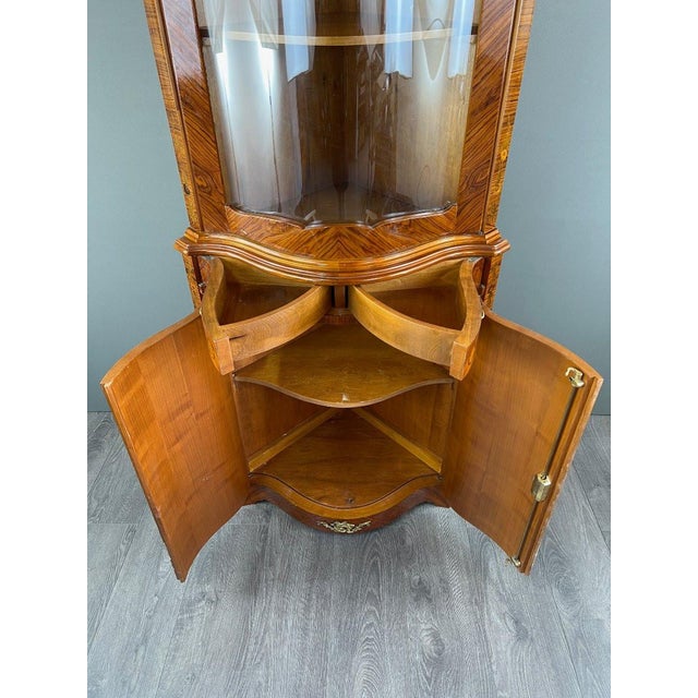 Wood 20th Century Corner Marquetry Display Cabinet, 1890s For Sale - Image 7 of 12