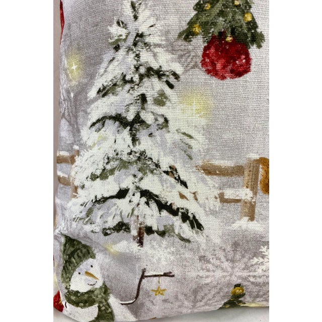 2020s Jolly Snowman With His Animal Friends in a Winter Wonderland Christmas Themed 20” Pillow - Made in U K For Sale - Image 5 of 11