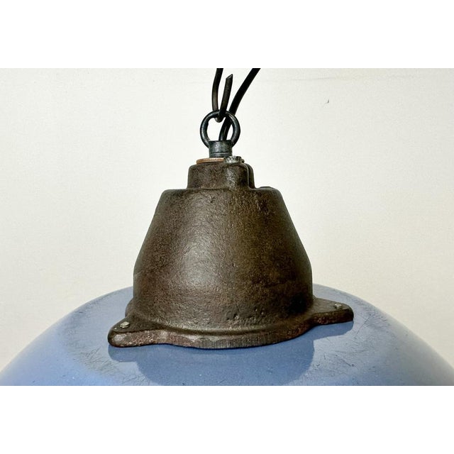 Mid-Century Modern Industrial Blue Enamel and Cast Iron Pendant Light, 1960s For Sale - Image 3 of 16