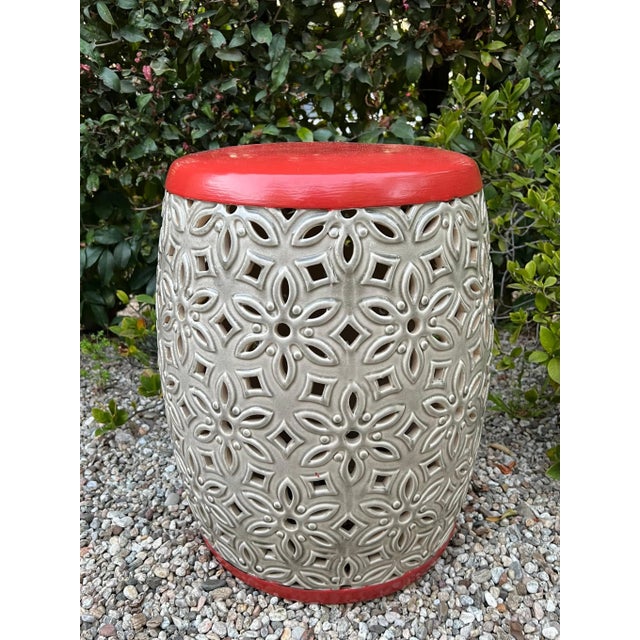 Orange Top Ceramic Detailed Garden Stool or Side Table For Sale - Image 4 of 13