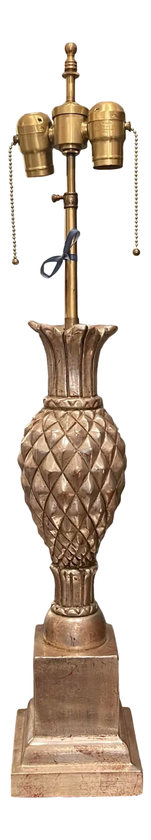 Regency Style Thomas Morgan Carved Pineapple Form Silver Giltwood Designer Table Lamp