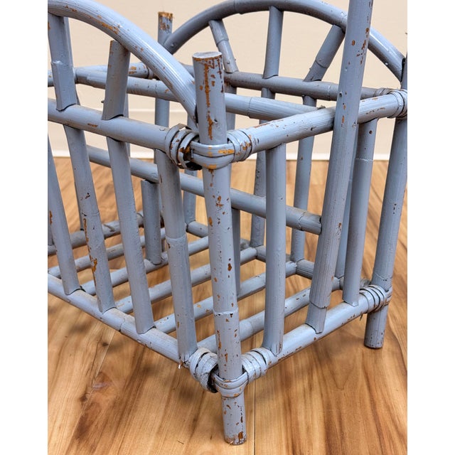 Vintage Periwinkle Blue Rattan Magazine Rack For Sale - Image 11 of 12
