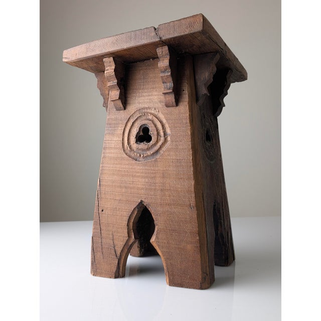 Neo-Gothic French Monastic Oak Pedestal Stool with Openwork Trefoils, 1900s, 1890s For Sale - Image 11 of 14