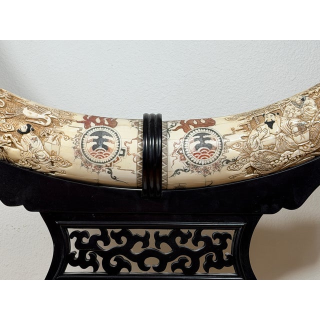 Extra Large Vintage Chinese Carved Horn Sculpture on Stand, 52” For Sale - Image 10 of 12