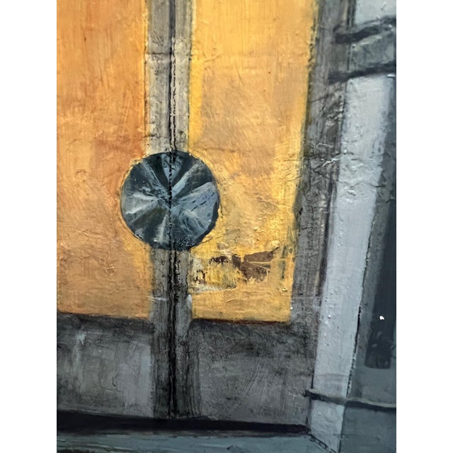 Paint "Put a Ring on It" Contemporary Cityscape Painting in Aqua, Gray and Gold by Mill Valley Artist Mary Anne McKernie For Sale - Image 7 of 10