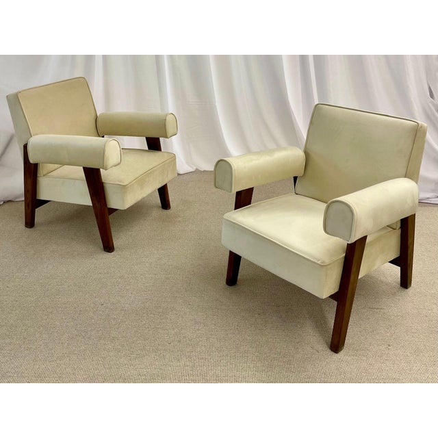 Mid-Century Modern Authentic Pair of Pierre Jeanneret Upholstered Bridge Chairs, Mid-Century Modern For Sale - Image 3 of 15