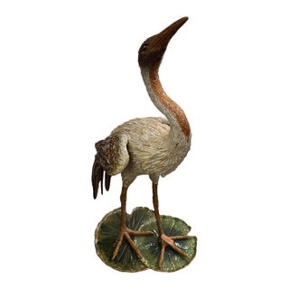 Jay Strongwater Lily Pad Crane Statue Signed For Sale