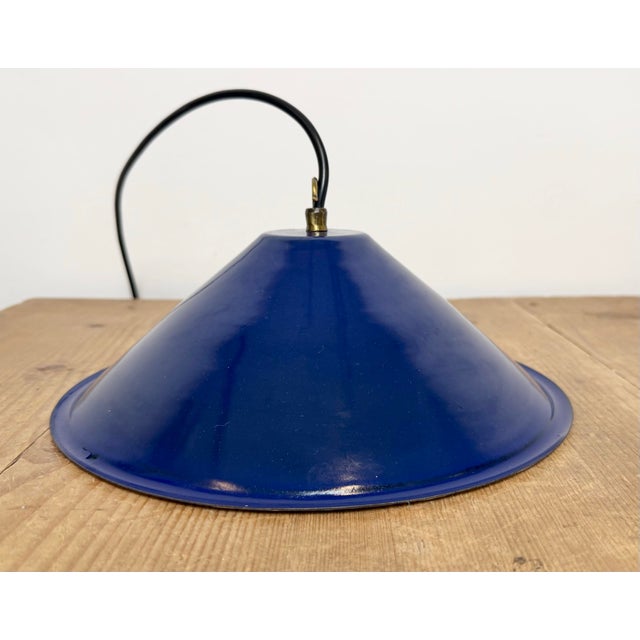 Industrial Blue Enamel Factory Pendant Lamp, 1950s For Sale - Image 13 of 15