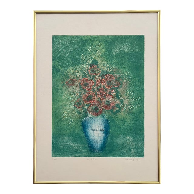 Mid Century Floral Still Life "Les Fleurs" 1976 Ed Ward For Sale