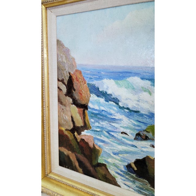 Post Impressionist Seascape OIl Painting by Elizabeth Jewell C. 1937 For Sale - Image 3 of 8