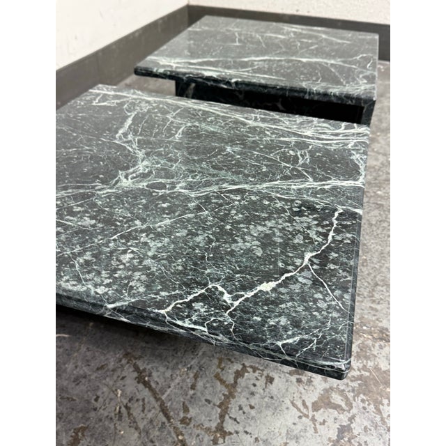Italian Marble Waterfall Edge Square Side Tables, Pair For Sale - Image 9 of 12