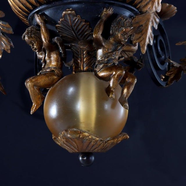 Vintage French Louis XIV Style Figural Cherub Gilt & Ebonized Chandelier C1940 For Sale - Image 11 of 18