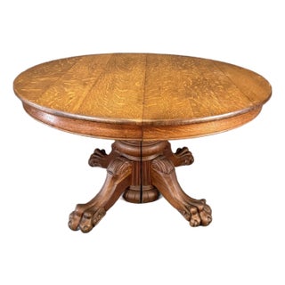 Hastings Quarter Sawn Round Oak Dining Table With Claw Feet For Sale