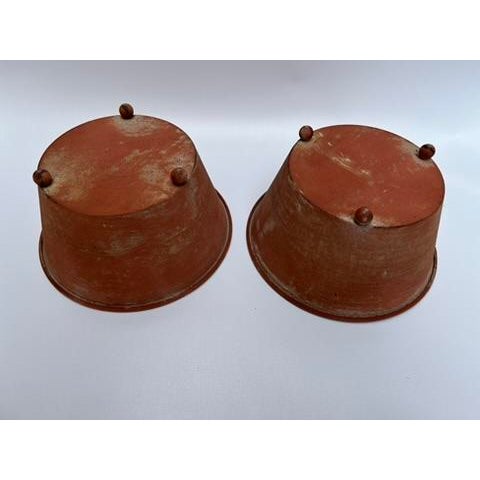 Metal Small Terra Cotta Style Tole Footed Bowls a Pair For Sale - Image 7 of 8