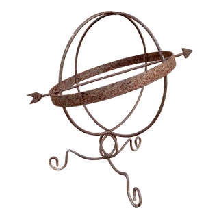 Vintage Iron Armillary Sphere Sundial Garden Ornament, French Country Outdoor Decor For Sale
