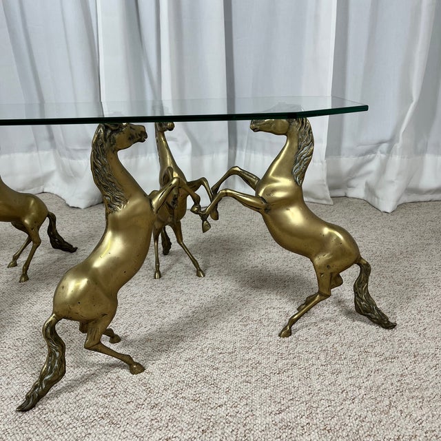 Gold Hollywood Regency Style Coffee Table with Patinated Brass Horses and Glass Top, 1970 For Sale - Image 8 of 18
