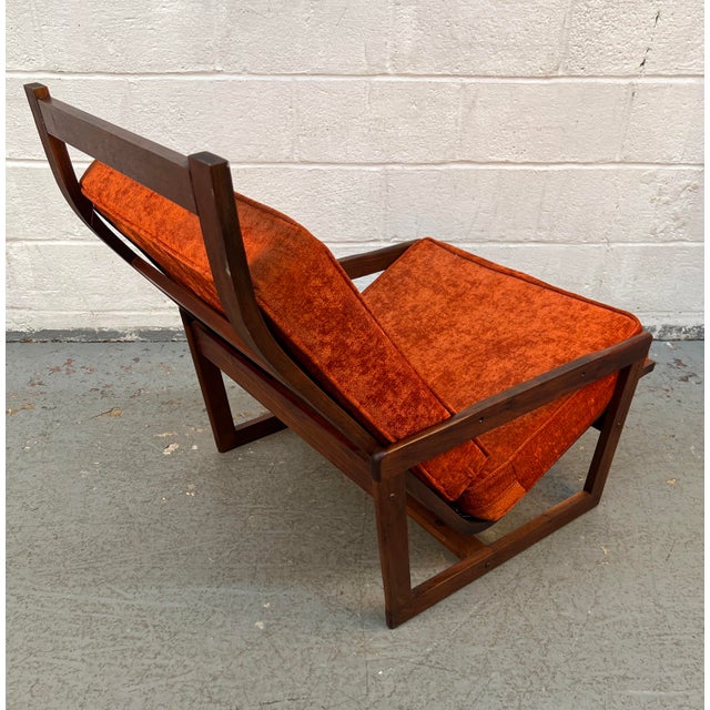 Mid 20th Century Unique Mid-Century Modern Teak Orange Lounge Chair For Sale - Image 5 of 9
