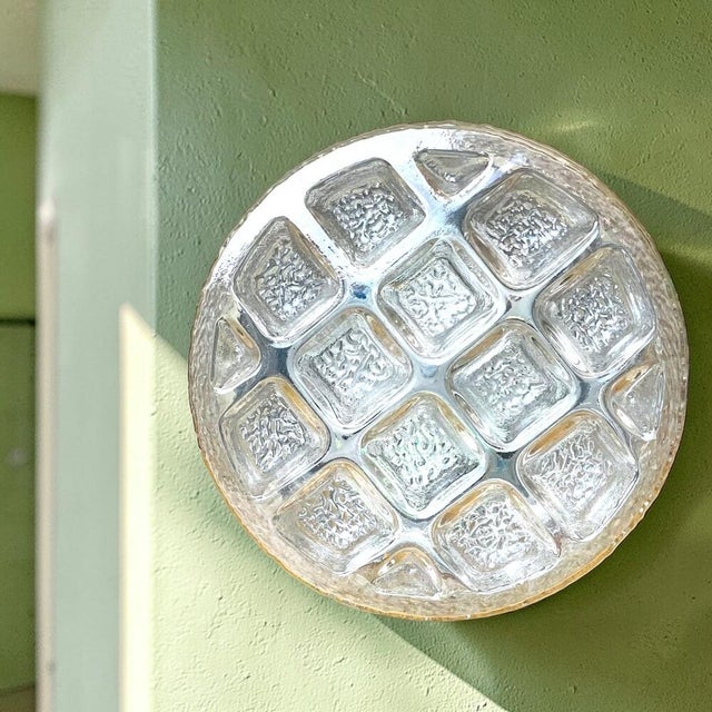 Metal Portuguese Round Frosted Glass Flush Mount, 1990s For Sale - Image 7 of 7