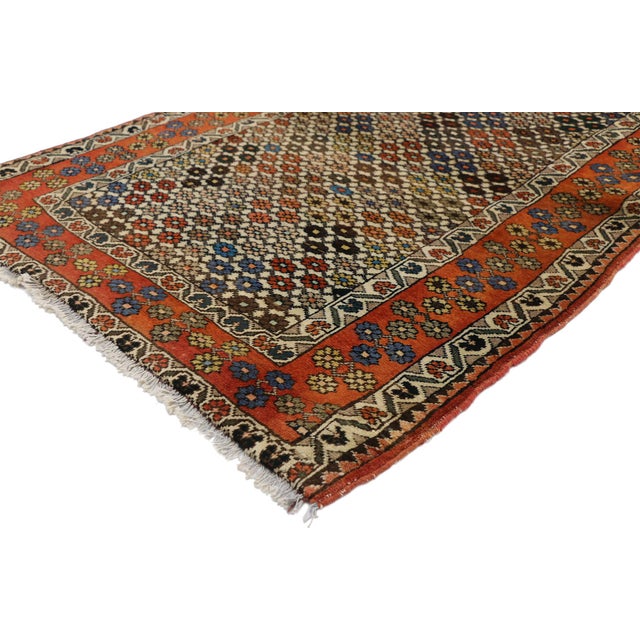 75750 Vintage Persian Afshar Rug, 03’00 x 04’07. The Floral Lattice: A Vintage Persian Afshar Masterpiece of Tribal...