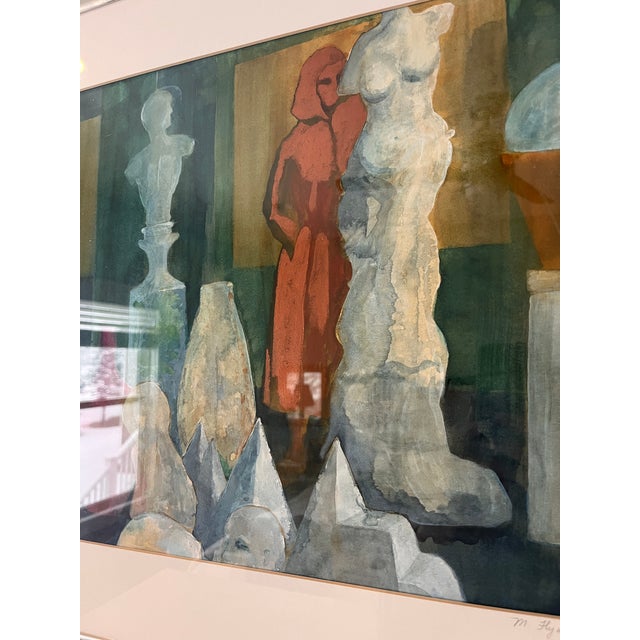 Teal Vintage 70's Mid-Century Modern Abstract Framed Vibrant Watercolor Painting - Signed and Titled For Sale - Image 8 of 11