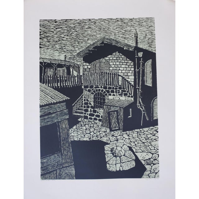 A Vintage Linocut Block Print Signed Arieh Kimhi, Jerusalem 1974, Numbered 10/135 For Sale - Image 9 of 12
