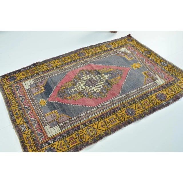 1960s Handmade wool and cotton rug in Turkish Anatolian Small Rug, Vintage Doormat Rug, Turkish Vintage Decorative Rug,...